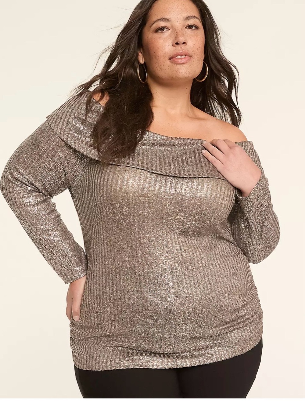 Shimmer knit Off-Shoulder cozy top